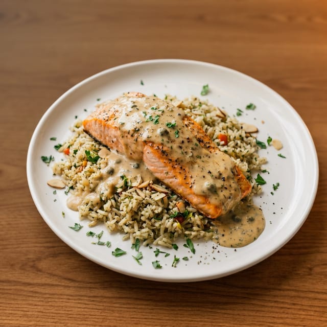 Moravian Cream Salmon Pilaf.